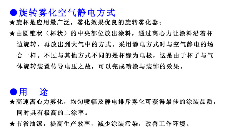 旋轉霧化空氣靜電方式及用途